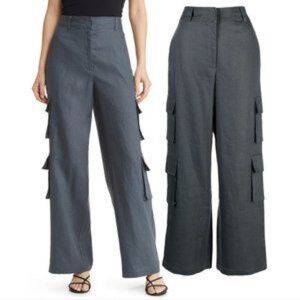 Reformation Mateo Linen Wide-Leg Cargo Trousers (Slate Gray)